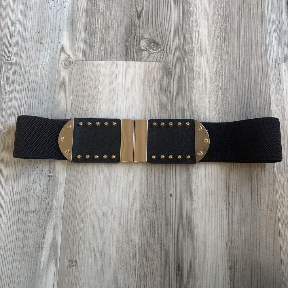 80s Style Black And Gold Studded Embellished Elastic Size M/L